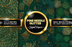 Pine Needle Glitter Digital Papers - 04 Variations Product Image 1