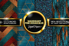 Mahogany Pine Ocean Blue Glitter Digital Papers- 04 Varition Product Image 1