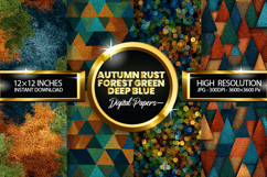 Autumn Rust Forest Green Deep Blue Glitter Digital Papers Product Image 1