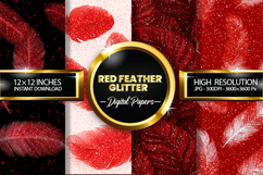 Red Feather Glitter Digital Papers - 04 Variations Product Image 1