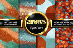 Terracotta Sage Sky Blue Glitter Digital Papers- 04 Varition Product Image 1