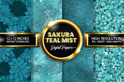 Sakura Teal Mist Glitter Digital Papers - 04 Varitions Product Image 1