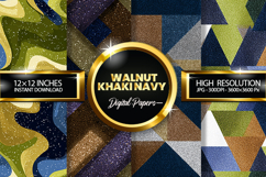 Walnut Khaki Navy Glitter Digital Papers - 04 Varitions Product Image 1