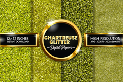 Chartreuse Glitter Digital Papers - 04 Variations Product Image 1