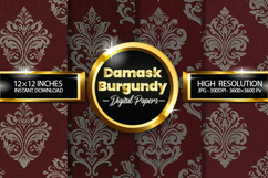 Damask Burgundy Digital Papers - 04 Variations Product Image 1