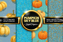Pumpkin Sky Blue Glitter Digital Papers - 04 Variations Product Image 1