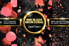 Ink Black Neon Coral Glitter Digital Papers - 04 Varitions Product Image 1