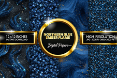 Northern Blue Ember Glitter Digital Papers - 04 Varitions Product Image 1