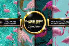 Flamingo Bright Moss Aqua Digital Papers - 04 Variations Product Image 1