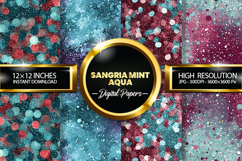 Sangria Mint Aqua Glitter Digital Papers - 04 Varitions Product Image 1