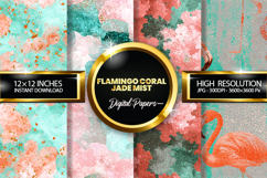 Flamingo Coral Jade Mist Digital Papers - 04 Variations Product Image 1
