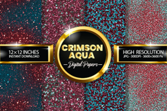 Crimson Aqua Glitter Digital Papers - 04 Variations Product Image 1