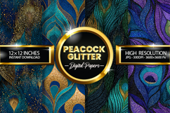 Peacock Glitter Digital Papers - 04 Variations Product Image 1