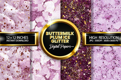Buttermilk Plum Ice Glitter Digital Papers - 04 Variations Product Image 1