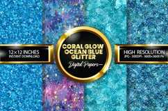 Coral Glow Ocean Blue Glitter Digital Papers - 04 Variatio Product Image 1