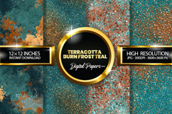 Terracotta Burn Frost Teal Digital Papers - 04 Varitions Product Image 1
