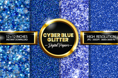 Cyber Blue Glitter Digital Papers - 04 Variations Product Image 1