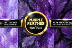 Purple Feather Glitter Digital Papers - 04 Variations Product Image 1