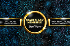 Space Black Neon Blue Glitter Digital Papers - 04 Varitions Product Image 1