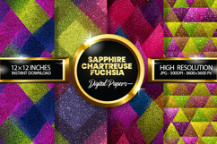 Sapphire Chartreuse Fuchsia Glitter Digital Papers Product Image 1