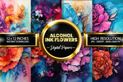 Alcohol Ink Flowers Digital Papers - 04 Variation Product Image 1
