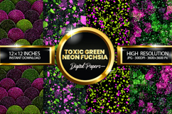 Toxic Green Neon Fuchsia Glitter Digital Papers- 04 Varition Product Image 1