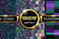 Eggplant Mint Shine Glitter Digital Papers - 04 Variations Product Image 1