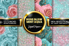 Rose Glow Mint Aqua Glitter Digital Papers - 04 Varitions Product Image 1