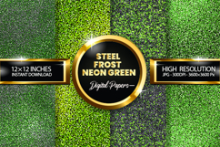 Steel Frost Neon Green Glitter Digital Papers - 04 Varitions Product Image 1