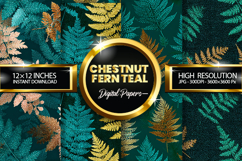 Chestnut Fern Teal Glitter Digital Papers - 04 Variations Product Image 1