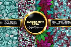 Sangria Mint Aqua Glitter Digital Papers - 04 Varitions Product Image 1