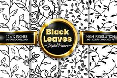 Black Leaves Digital Papers - 04 Variations Product Image 1