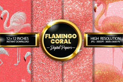 Flamingo Coral Glitter Digital Papers - 04 Variations Product Image 1