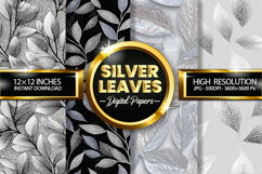 Silver Leaves Glitter Digital Papers - 04 Variations Product Image 1