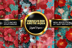 Hibiscus Red Arctic Aqua Glitter Digital Papers Product Image 1
