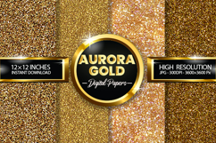 Aurora Gold Glitter Digital Papers - 04 Variations Product Image 1