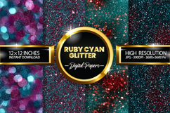 Ruby Cyan Glitter Digital Papers - 04 Variations Product Image 1