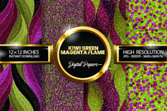 Kiwi Green Magenta Glitter Digital Papers - 04 Varitions Product Image 1
