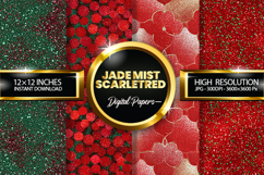 Jade Mist ScarletRed Glitter Digital Papers -04 varitions Product Image 1
