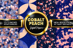 Cobalt Peach Glitter Digital Papers - 04 Variations Product Image 1