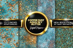 Copper Dust Aqua Sky Glitter Digital Papers - 04 Variations Product Image 1