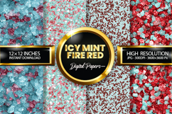 Icy Mint Fire Red Glitter Digital Papers - 04 Varitions Product Image 1