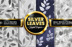 Silver Leaves Glitter Digital Papers - 04 Variations Product Image 1