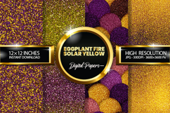 Eggplant Fire Solar Yellow Glitter Digital Papers Product Image 1
