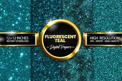 Fluorescent Teal Glitter Digital Papers - 04 Variations Product Image 1