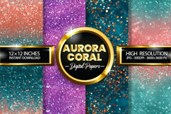 Aurora Coral Glitter Digital Papers - 04 Variaton Product Image 1