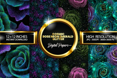 Cosmic Rose Neon Emerald Glitter Digital Papers Product Image 1
