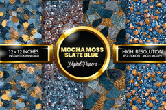 Mocha Moss Slate Blue Glitter Digital Papers - 04 Varitions Product Image 1