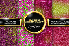 Lime Burst Magenta Shadow Glitter Digital Papers Product Image 1