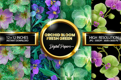 Orchid Bloom Green Glitter Digital Papers - 04 Varitions Product Image 1